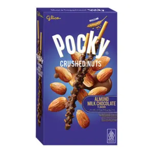 Cek Halal Pocky Biskuit Stik Salut Cokelat Compound Susu Dengan Kacang Almond Dan Butiran Kukis