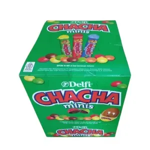 Cek Halal Delfi - Cha Cha Minis Cokelat Susu Salut Gula Aneka Warna