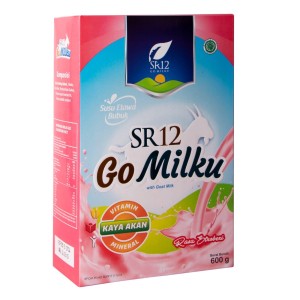 Cek Halal SR 12 Go Milku Minuman Mengandung Susu Kambing Dan Krimer Bubuk Rasa Stroberi Dengan Madu, Ekstrak Ikan Gabus, Dan Daun Kelor