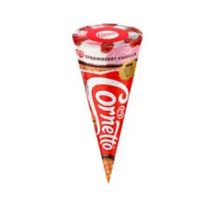 Cek Halal Cornetto Es Krim Rasa Stroberi dan Vanila dengan Saus Stroberi
