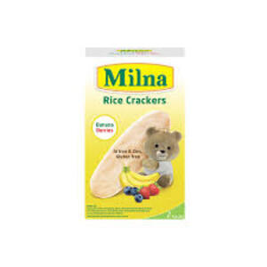 Cek Halal Milna Krekers Beras dengan pisang, stroberi, dan blueberry