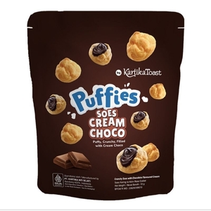 Cek Halal Puffies (Kartika Toast) Soes Kering Isi Krim Rasa Cokelat (Crunchy Soes With Chocolate Flavoured Cream)