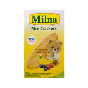 Cek Halal Milna (Desain Rj26) Krekers Beras dengan pisang, stroberi, dan blueberry BPOM