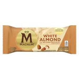 Cek Halal Magnum Es Krim Rasa Vanila Dilapisi Cokelat Putih dan Kacang Almond (Vanilla Flavoured Ice Cream Coated with White Chocolate Confectionery and Almond) BPOM