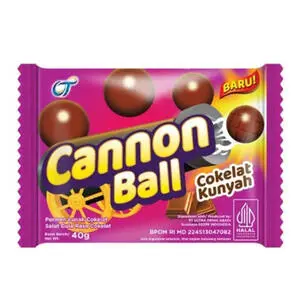 Cek Halal Cannon Ball Permen Lunak Cokelat Salut Gula Rasa Cokelat BPOM