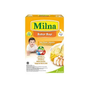 Cek Halal Milna (Desain Rj26) Makanan Pendamping ASI Pokok Bubuk Instan Rasa Sup Krim Ayam Jagung untuk Bayi Usia 8-12 Bulan BPOM