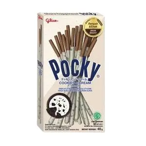 Cek Halal Pocky Biskuit Stik Cokelat Salut Krim Rasa Vanila Susu Dengan Taburan Kukis BPOM