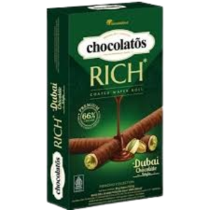 Cek Halal Chocolatos Wafer Roll Isi krim Pistachio Salut Krim Cokelat BPOM