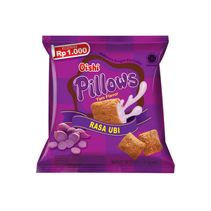 Cek Halal Oishi Pillows Makanan Ringan Ekstrudat Rasa Ubi (Yam Flavor) BPOM