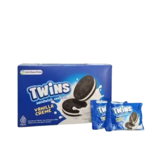 Cek Halal Twins Biskuit Sandwich Cokelat Dengan Krim Rasa Vanila (Sandwich Cookies Vanilla) BPOM