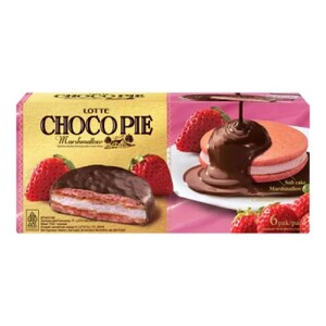 Cek Halal Lotte - Choco Pie Keik Rasa Stroberi Isi Marshmallow Salut Cokelat BPOM